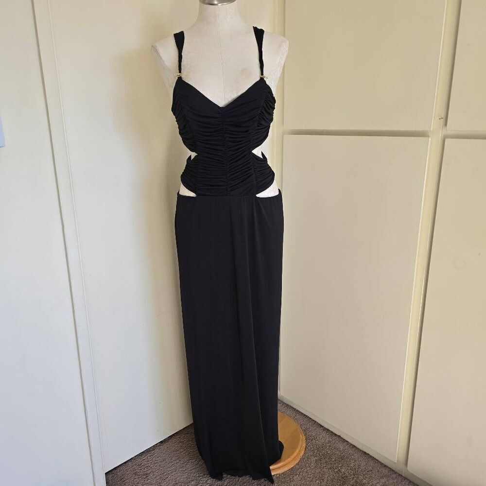 Baby Phat Vintage Blk Knit Cutout Gown with 1" Straps, V neck and back, NWOT, XL